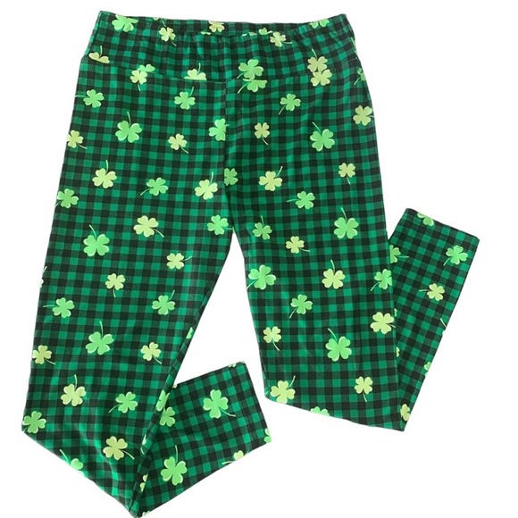 Plaid Lucky Charm Clover Legging . St. Patrick’s Soft Pant - Picture 9 of 9
